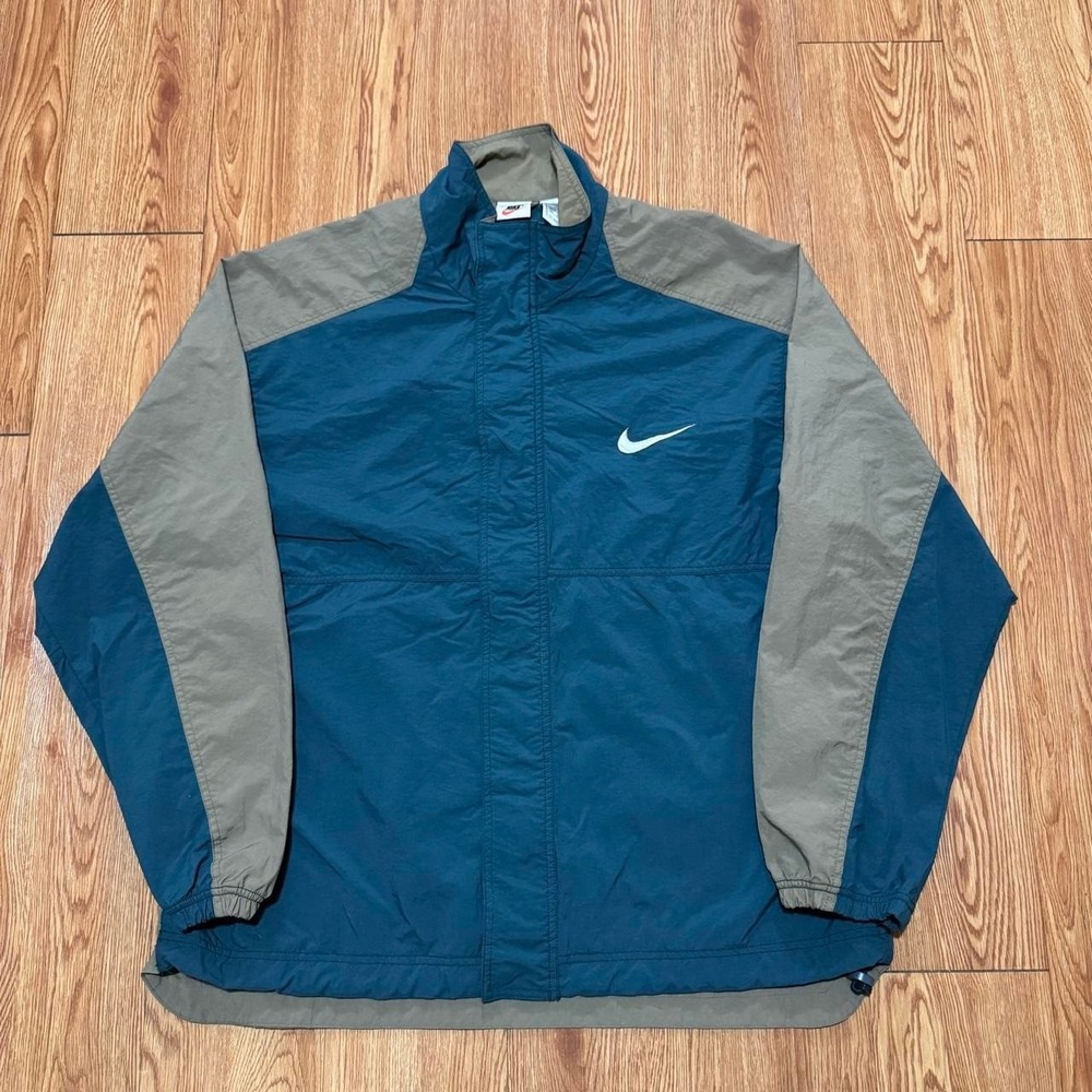 Vintage Nike Men's Windbreaker Jacket Large Full Zip Air Embroidered Turquoise